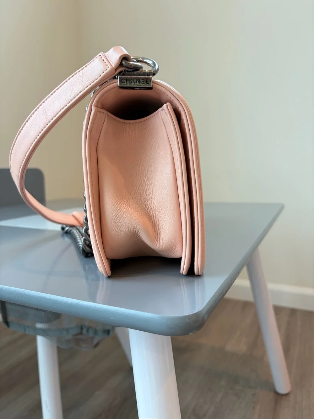 CHANEL Soft Peach Leather Shoulder Bag